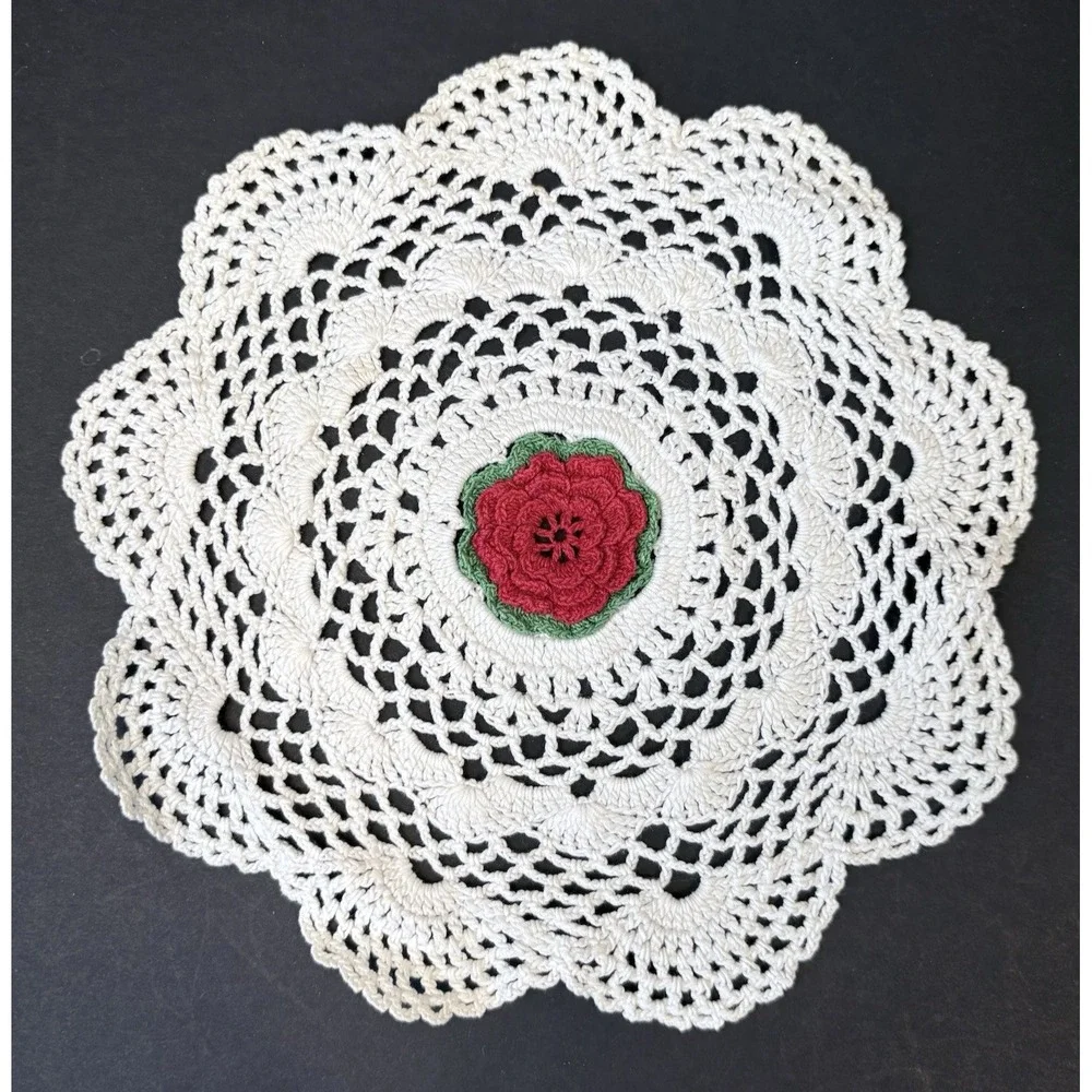 Vintage (4) Handmade Crochet Doilies Floral Colorful Round Cottage Core Grandma